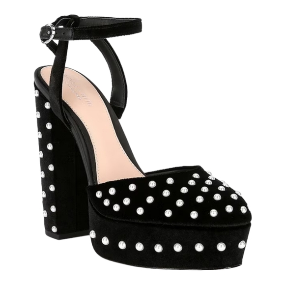 Antonio Melani x Born on Fifth Emily Velvet Pearl Detail Dress Platform Pumps 8 - Picture 1 of 4